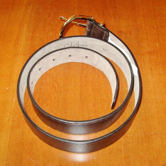 Cole Haan Brown Belt Mens Sz M (34-36) Dark Chocolate Brown NWT Goldtone Buckle - Picture 9 of 9